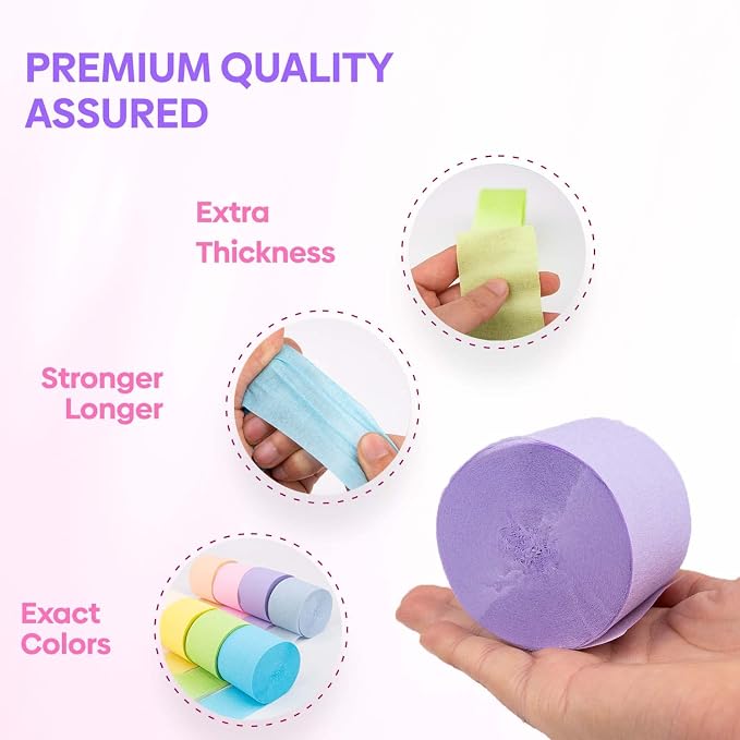 8 Pastel Streamers, 656ft Pack of Crepe Paper Party Decorations | Each roll is - Image 4