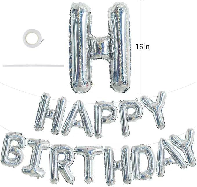 TONIFUL Laser Silver Happy Birthday Balloons Banner Decorations - Image 2