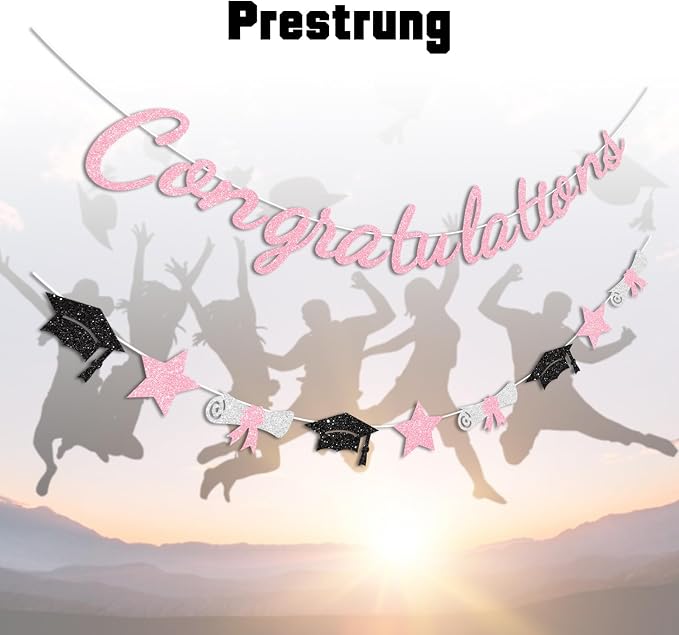 Congratulations Banner Pink Graduation Decorations Class of 2026 Prestrung - Image 2