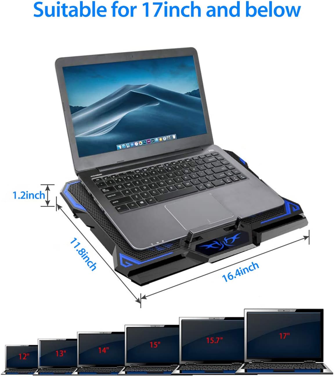 Laptop Cooling Pad, Laptop Cooler with 6 Quiet Led Fans for 15.6-17 Inch Laptop Cooling Fan Stand, Portable Ultra Slim USB Powered Gaming Laptop Cooling Pad, Switch Control Fan Speed Function