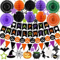 Halloween Party Decorations Happy Halloween Banner Honeycomb Balls Paper Fans Hanging Swirls Triangle Garland for Indoor Home Office Class School Party Supplies by Labrostar