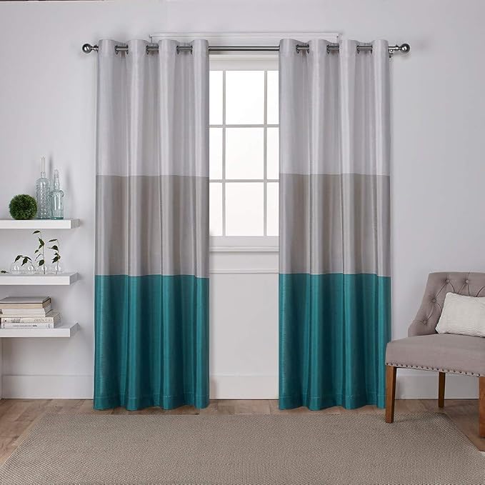 EXCLUSIVE HOME Chateau Striped Faux Silk Grommet Top Curtain Panel Pair by TownCountryLiving