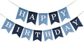 Pre-Strung Blue Happy Birthday Banner, No DIY Burlap Banner, Colorful Party by bellium