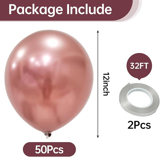 12 Inch Metallic Rose Gold Balloons, Baby Shower, Graduate Party Decorations - Image 2