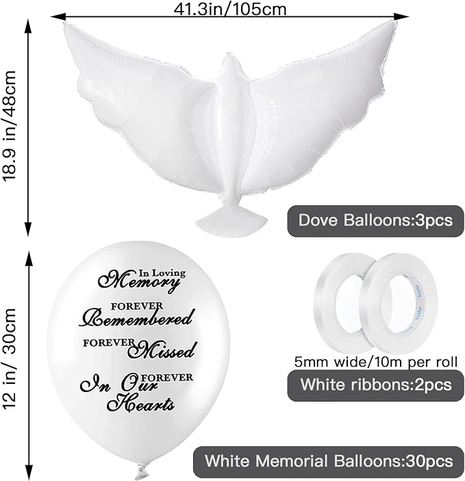 Dove Memorial Balloons to Release in Sky, Biodegradable Funeral Balloons - Image 2
