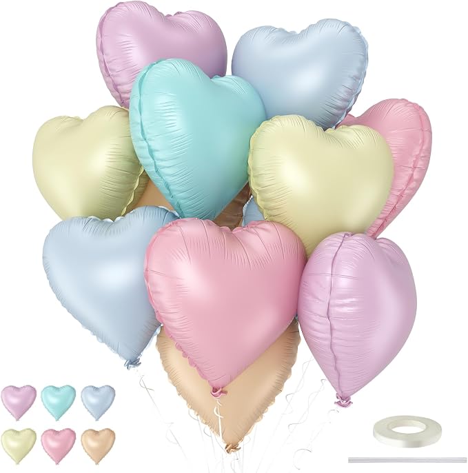 Pastel Heart Balloons, 18 Inch Pastel Colorful Helium Balloon by TAOYE
