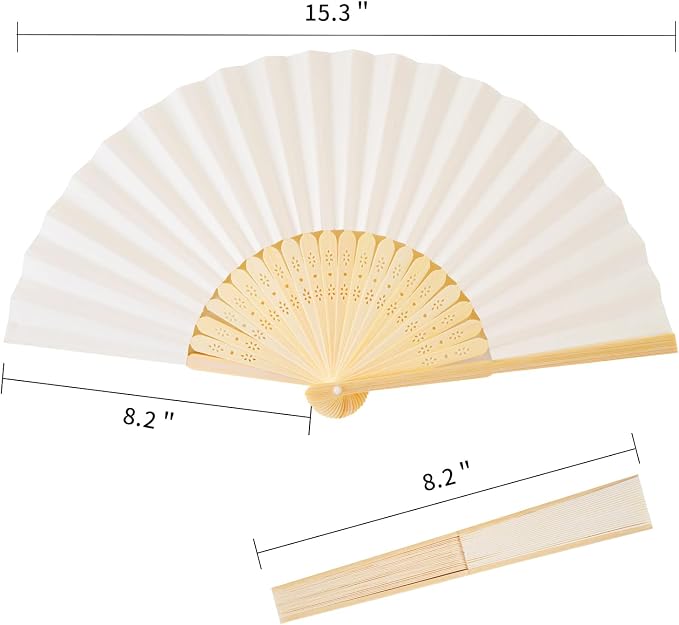 Sepwedd 50pcs Cream-Coloured Paper Hand Fan Bamboo Folding, Handheld Paper Fan - Image 3