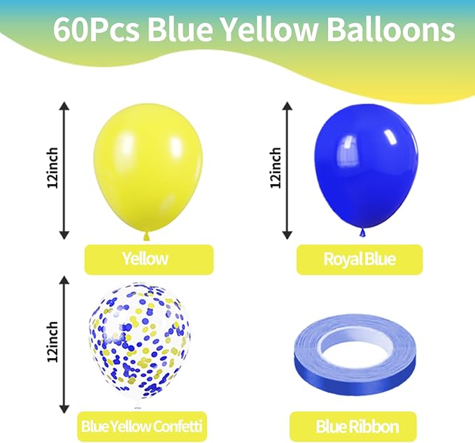 KBZVNAF Blue and Yellow Latex Balloons 60 Pack 12 inch | Royal Blue Yellow - Image 2