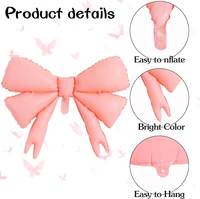 Vuzvuv 5 Pcs 30 Inch Foil Pink Bow Balloons - Image 3