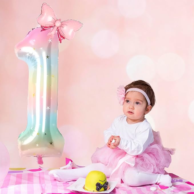 Number 1 40 Inch Rainbow Star Gradient Giant Number Balloon & Mini Bow Balloon - Image 4