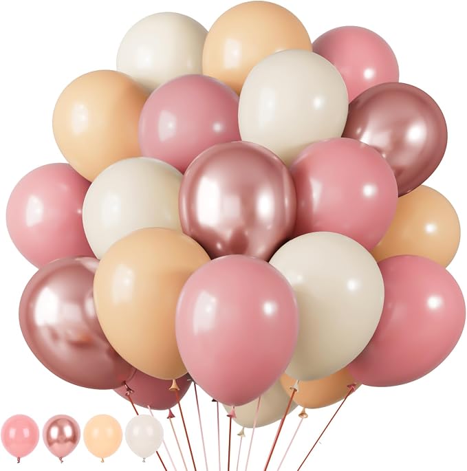 RUBFAC 65pcs 12 Inches Retro Pink Balloons Metallic Blush Rose Gold White Sand by RUBFAC