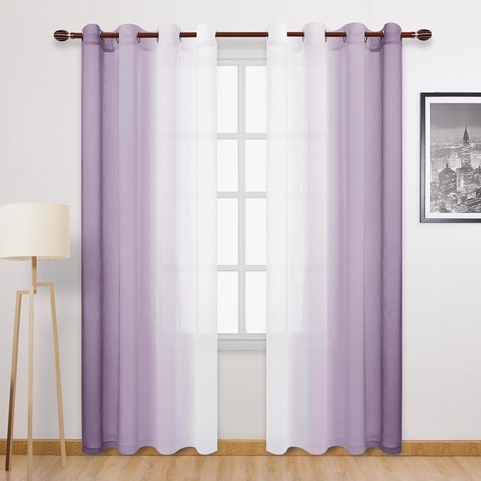 DWCN Lavender Faux Linen Ombre Sheer Curtains by DWCN