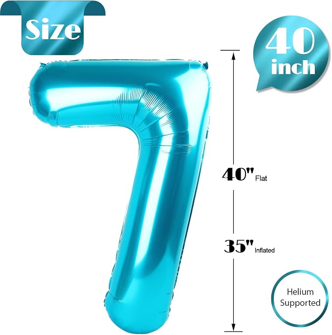 Light Blue Number 7 Balloon 40 Inch, 7th Birthday Decorations Men Women | Foil - Image 5