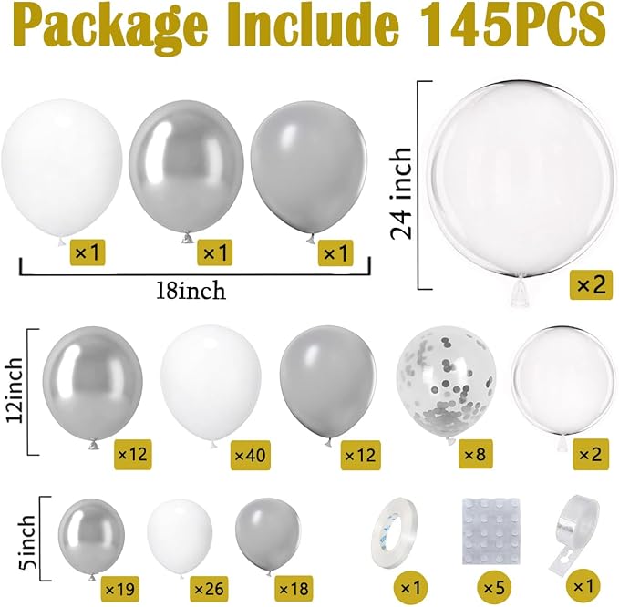 KARLURE White Silver Balloon Arch Kit Garland - Image 2