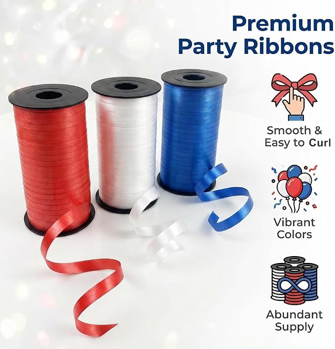 Plain Blue White and Red Ribbon, 3/16 inch x 300 Yard Curling Ribbon - Image 5