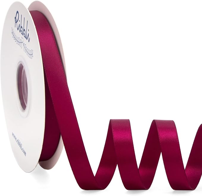 Ribbli Wine Satin Ribbon Double Faced Satin 1/2 inch x Continuous 50 Yards-Wine by Ribbli