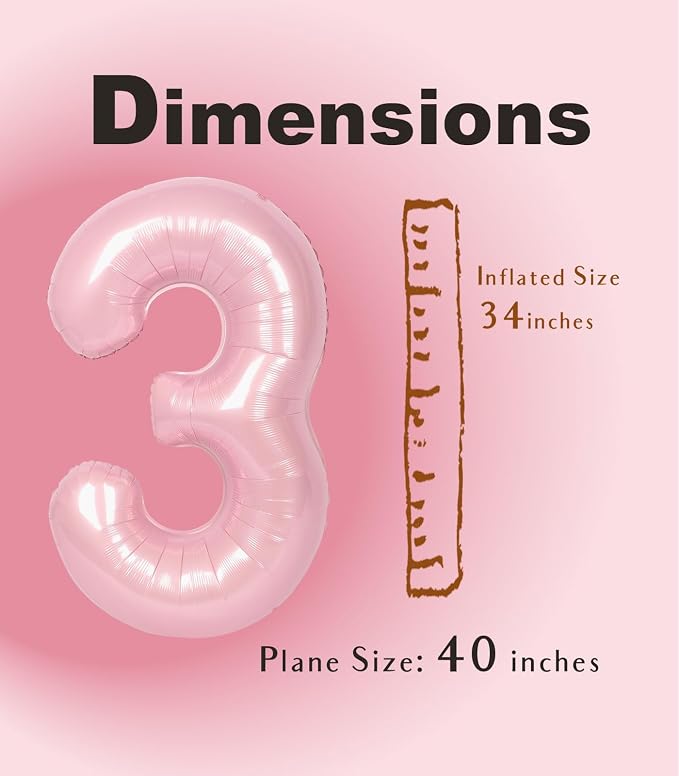 SUWEN 40 Inch Pink Large 3 Number Balloons Big Foil Helium Number Balloons 0-9 - Image 4