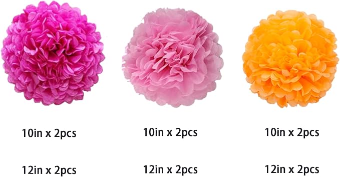 Rose Red, Light Pink and Orange Paper Pom Poms Decorations - Image 2