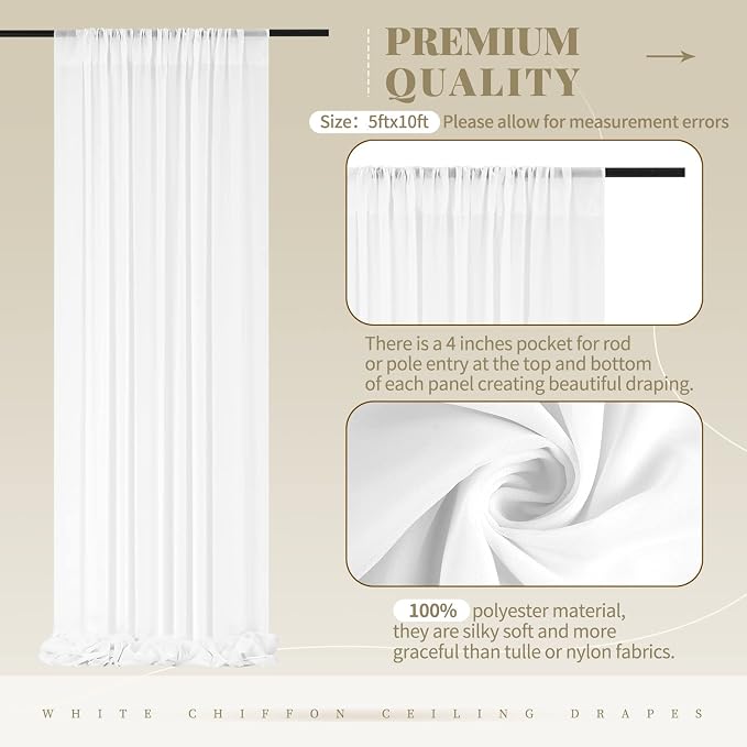 6 Panels White Ceiling Drapes for Wedding Ceiling Drapes 5ftx10ft Wedding Arch - Image 8