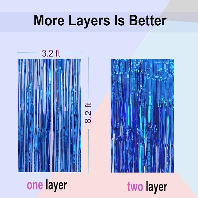 Blue Foil Fringe Curtain- 4 Pack of 3.2x8.2ft Blue Streamers Backdrop Curtains - Image 5