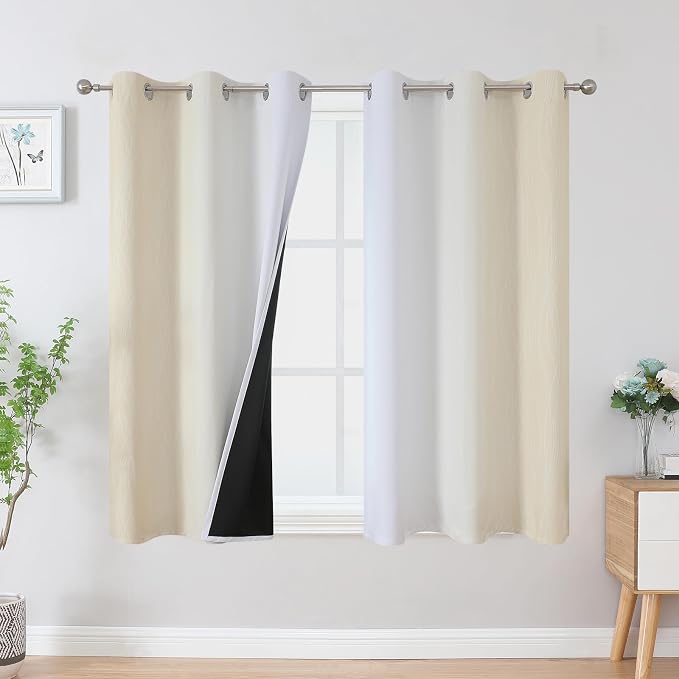 Beige and Greyish White Ombre Blackout Curtains 45 Inch Length 2 Panels by ESTELARTEXTILER
