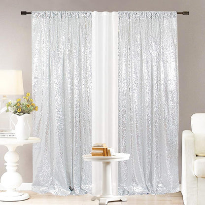 Eternal Beauty Sequin Backdrop Curtains, 2x8 Ft-2 Panels Silver Back Drop for Shimmer Photography Party Wedding Birthday Decor