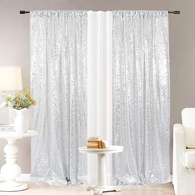Eternal Beauty Silver Sequin Backdrop Curtains, 2 Panels 2x8FT | 3mm Sparkle - Image 5