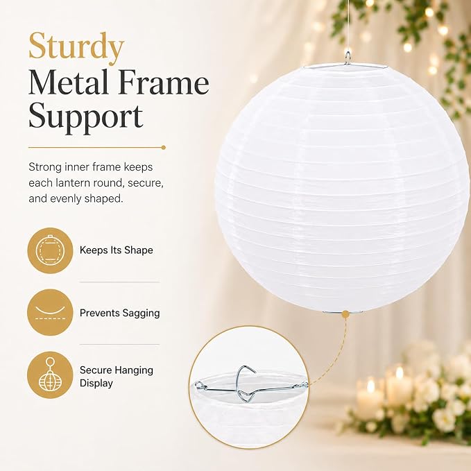 LIHAO 6 Inch White Paper Lanterns, Easy assembly, Hanging décor, Weeding & - Image 3