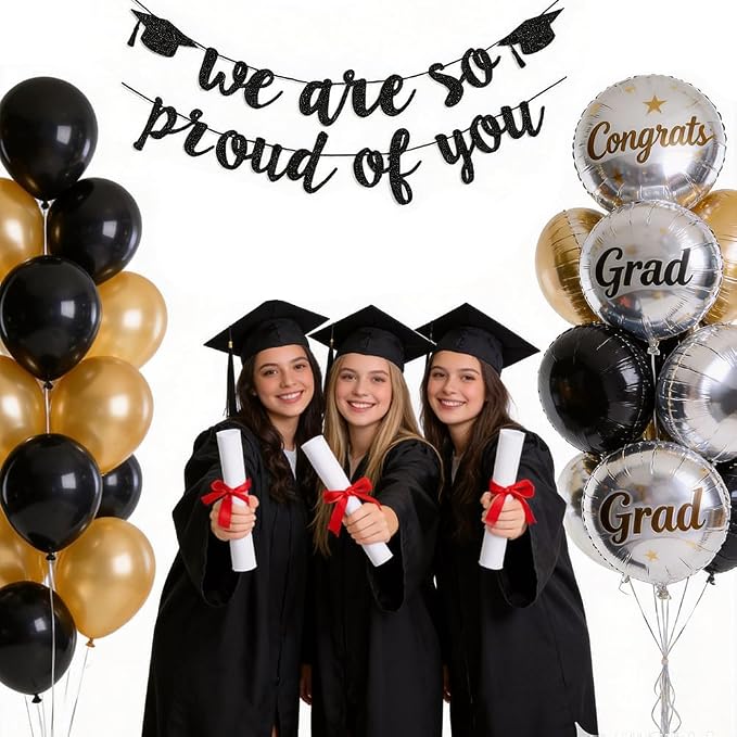 2026 Graduation Banners Party Decorations Black Glitter Grad Banner Garland | - Image 3