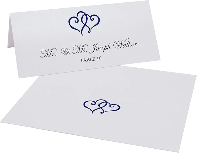 Linked Hearts Place Cards, Navy (Choose Color), Set of 25, Pre-cut and Scored - Wedding, Party, Dinner, and Special Events - Made in the USA