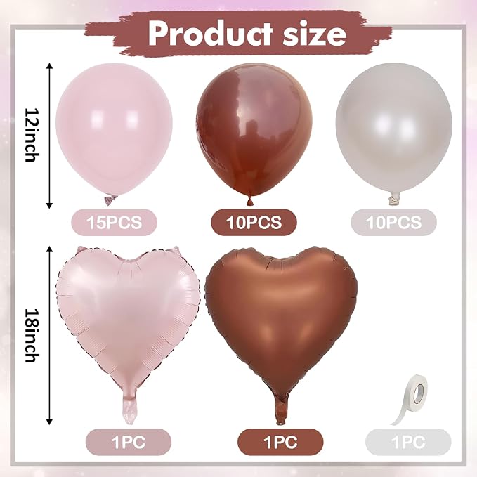Pink Brown Balloons Heart Balloon Double Stuff Pearl Beige Dusty Blush Pink - Image 3