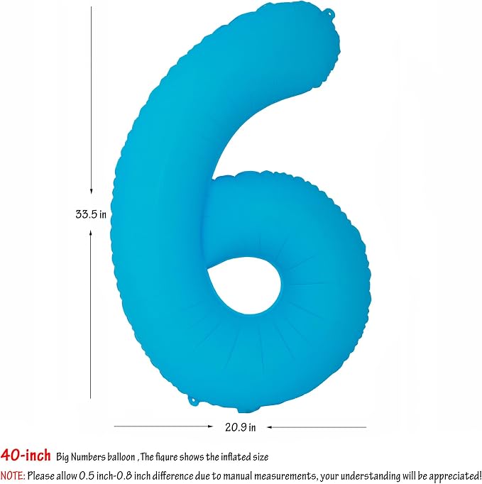 40 in Blue Number Balloon 6 Blue Fluorescent Birthday balloon Number 6 | Helium - Image 2