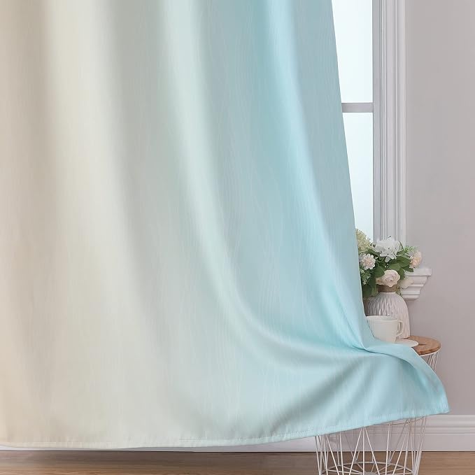 Aqua and Beige Blackout Curtains 102 Inch Length 2 Panels Set, Thermal - Image 6
