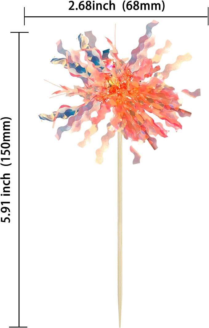 Gyufise 30Pcs Foil Firework Cupcake Toppers Sparkle Tinsel Cake Toppers Tinsel - Image 2