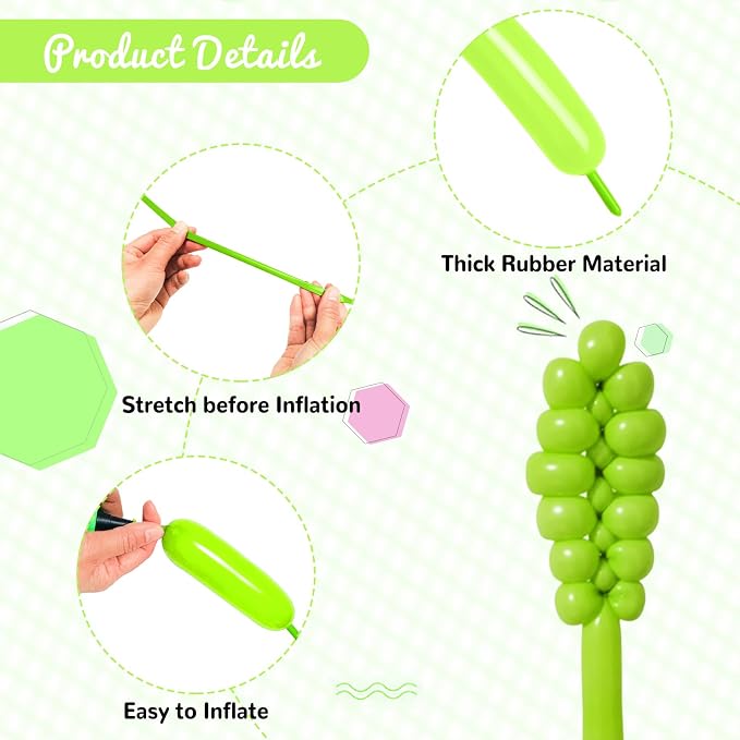 100Pcs Light Green 260 Balloons, Long Balloon - Image 3