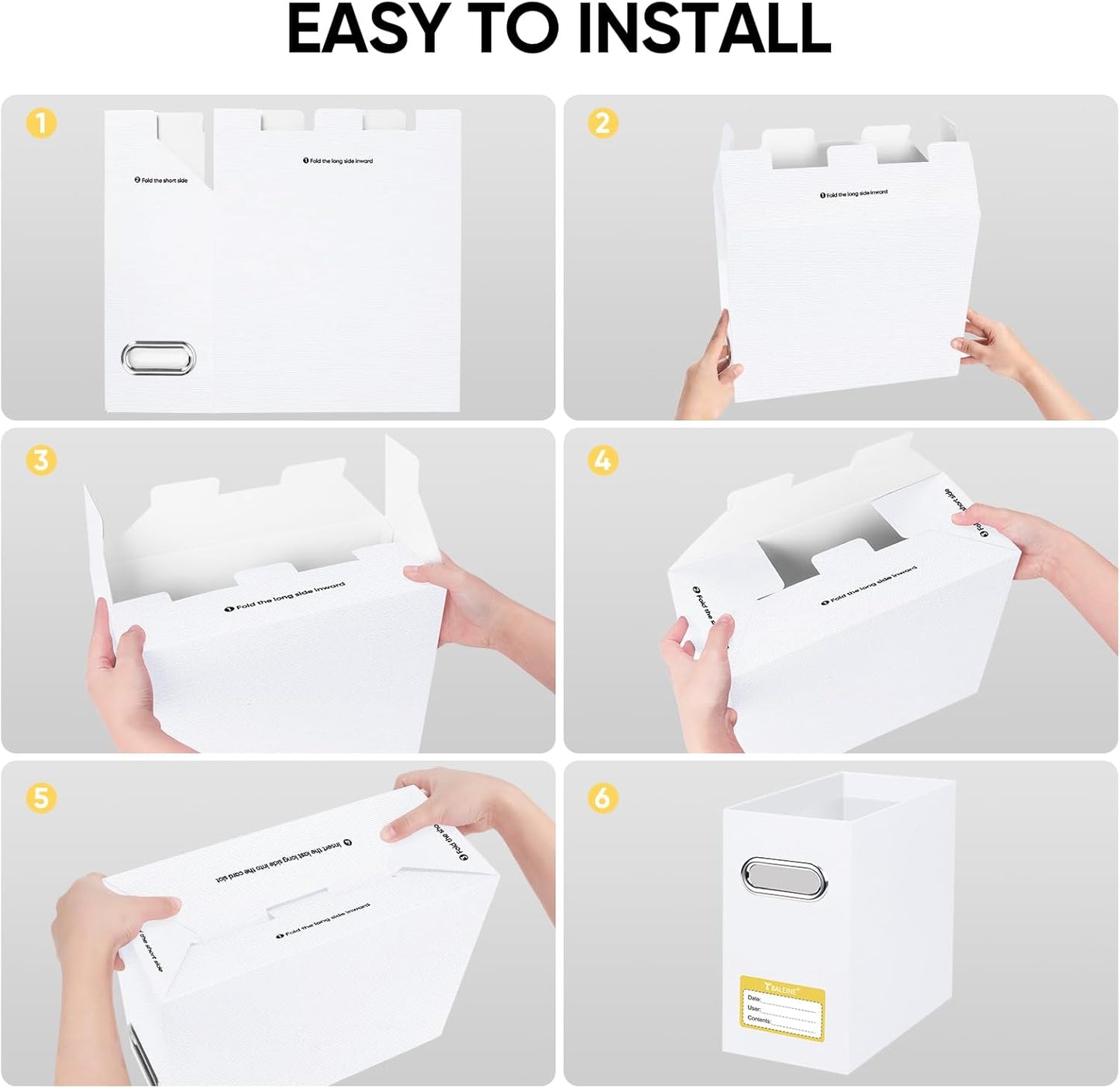 BALEINE File Organizer Box, Cardboard File Folder Organizer with Handle for Letter Size, Portable Collapsible Hanging Filing Box for Home Office Document Storage (2 Pack, White)