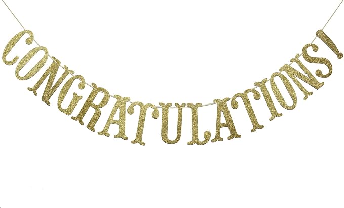 Congratulations Banner, Graduation Party Decor | Gold Glitter Congrats Sign by Firefairy
