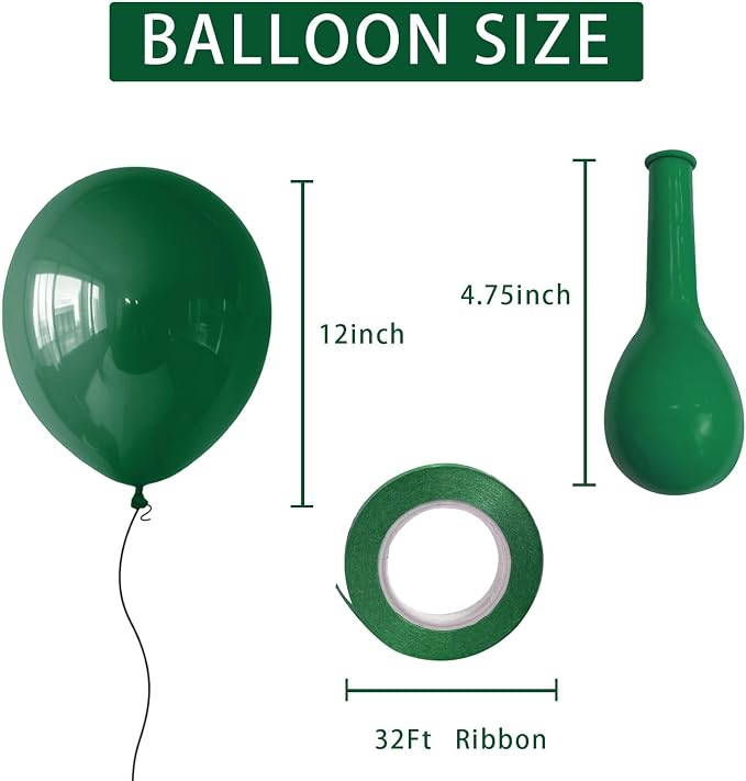 Green Balloons Dark Green Birthday Decorations 100 Pack 12 inch Round Party - Image 2