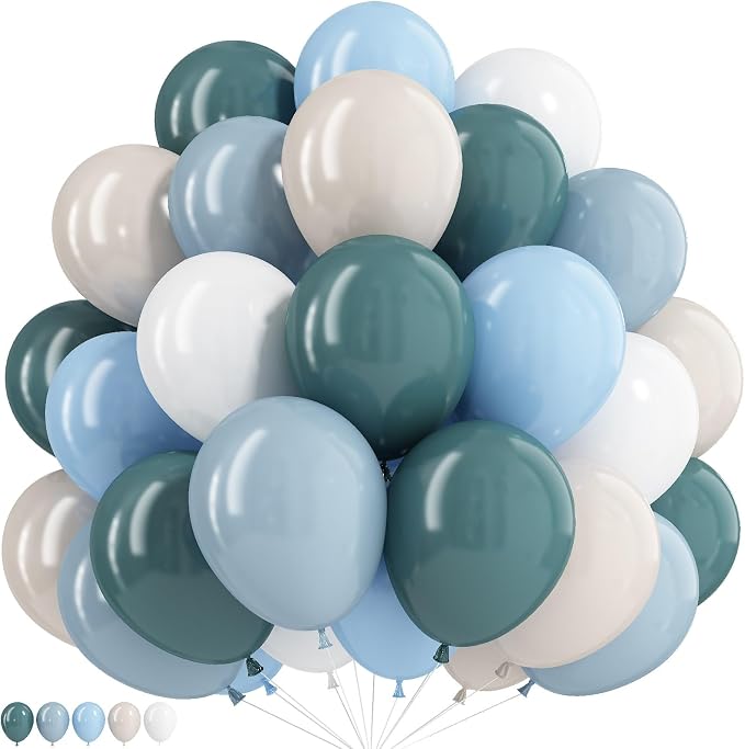 Blue White Balloons Dusty Blue White Beige Balloons 60PCS 12INCH Slate Blue by Paeyeq