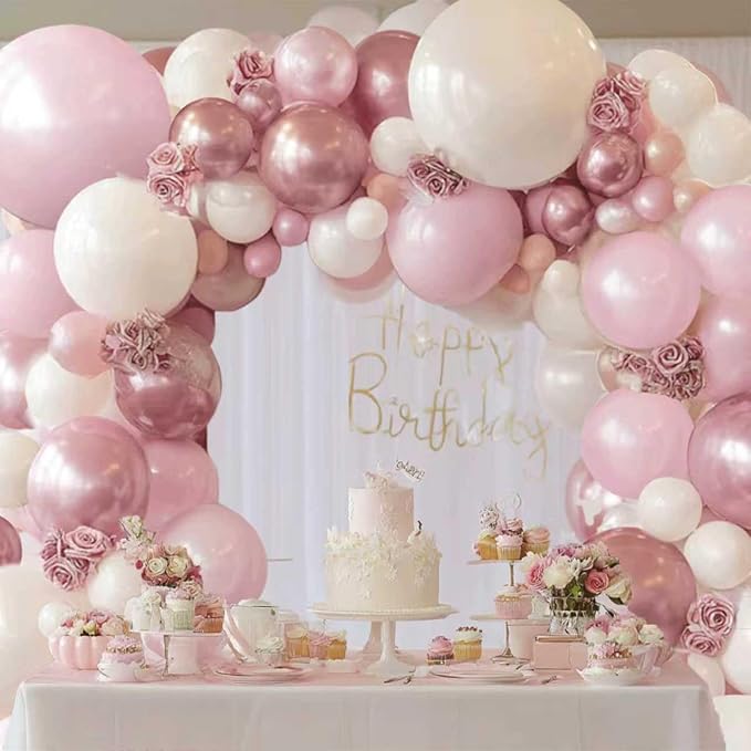 Pink and White Balloons Arch Kit, Double Stuffed, Party | Pearl Light Pink - Image 5