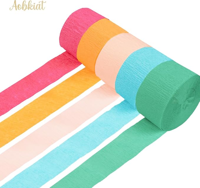 AOBKIAT 5 Rolls Rainbow Streamers Crepe Paper, Candyland Party Decorations | - Image 5