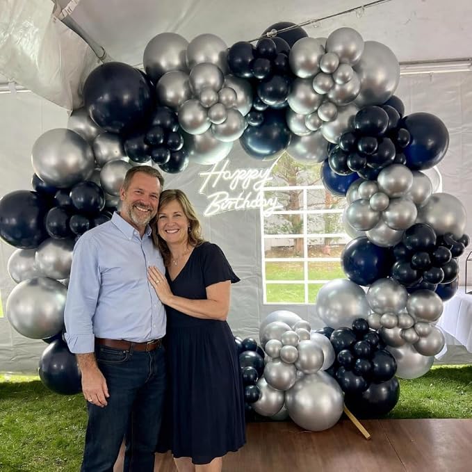 Navy Blue and Black Balloons, 12 Inch Metallic Dark Navy Blue and Silver - Image 3