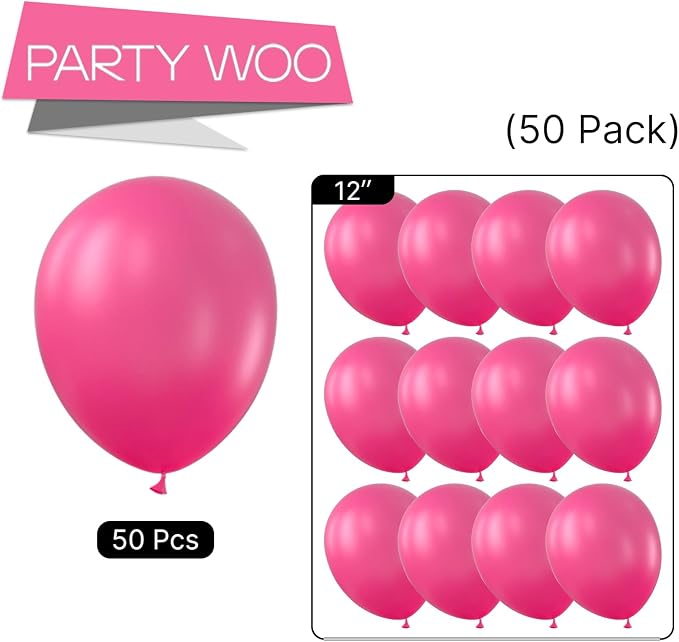 PartyWoo Hot Pink Balloons 50pcs Magenta Fuchsia Color 12 Inch | Balloons - Image 8