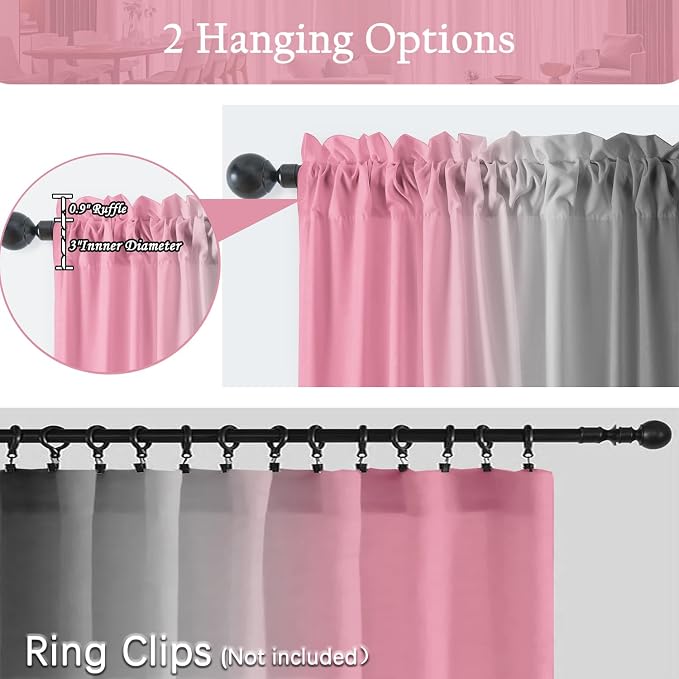 Pink Curtains 84 Inch Length 2 Panel Set Pink and Grey Ombre Curtains - Image 5