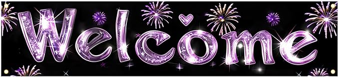 BlissYard Black Glitter Purple Banner Fireworks Love Decor 78 x 17 Inch | by BlissYard