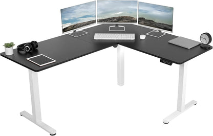 VIVO Electric Corner L-Shaped 63 x 55 in Standing Desk, Memory Height Adjustment, Black Top White Frame, DESK-E3CTWB