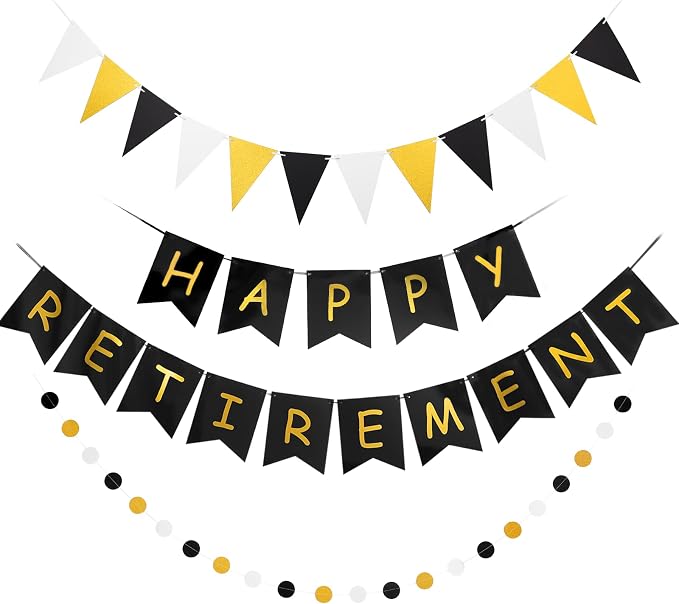 Happy Retirement Banner Assembled GAGAKU Black and Gold Retirement Party by GAGAKU