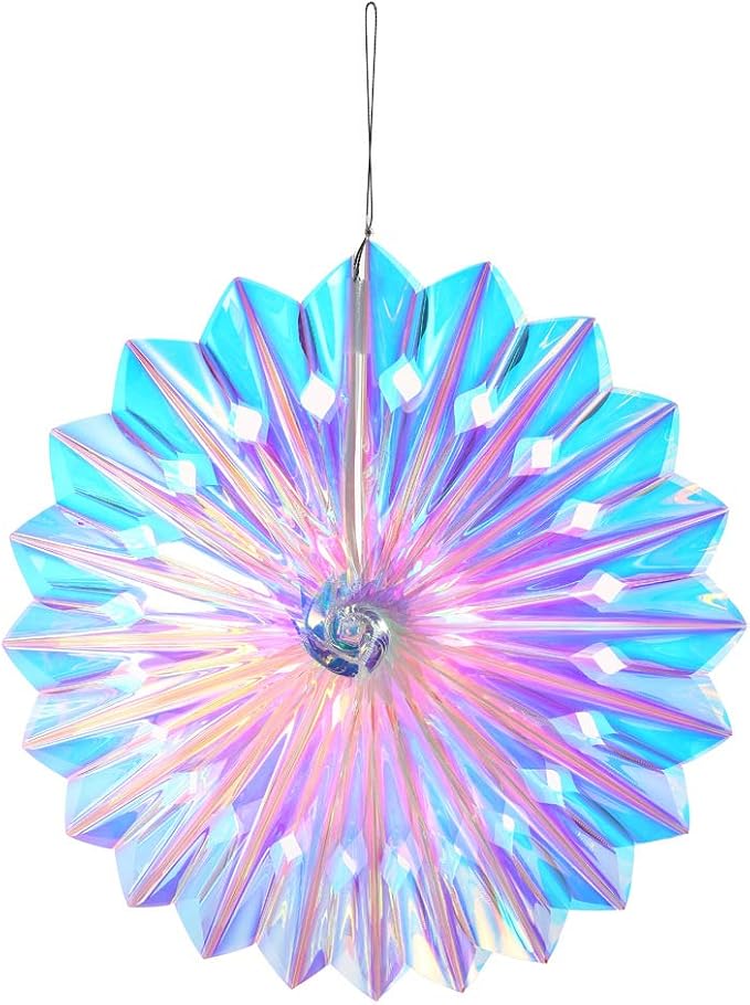 Iridescent Hanging Decorations Round Foil Decorative Folding Fans Rainbow Shine - Image 2