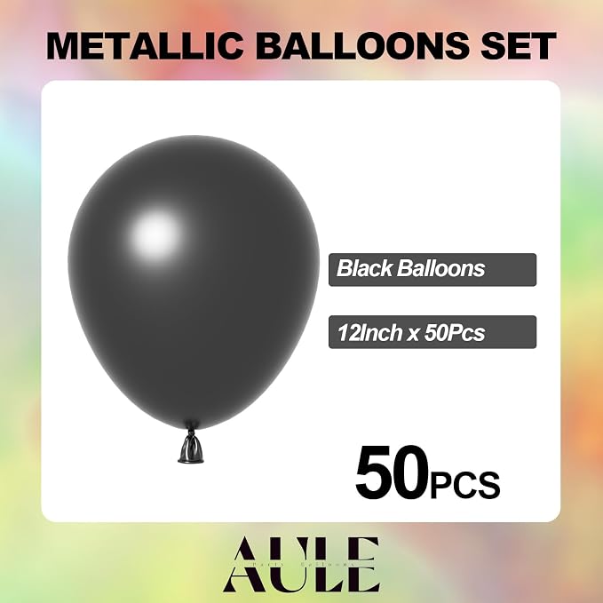 AULE 50Pcs Metallic 12 Inch Black Chrome Helium Shiny Balloons | Thicken - Image 5