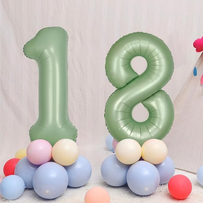 40 Inch Green Number Balloon 8 Olive Green Foil Balloon Sage Green 8 Balloons - Image 5